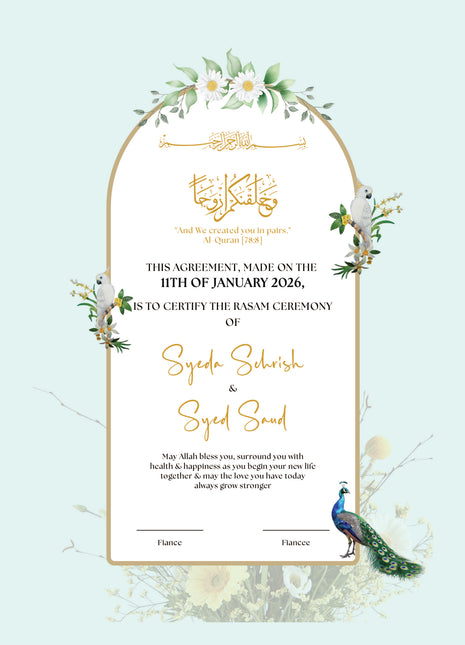 Nikkah Agreement Customized