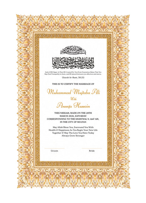 Nikkah Agreement Customized