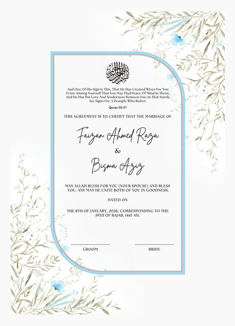 Nikkah Agreement Customized