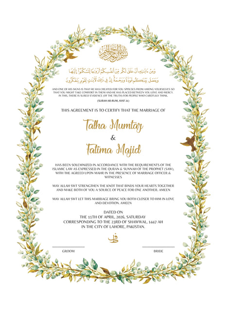 Nikkah Agreement Customized