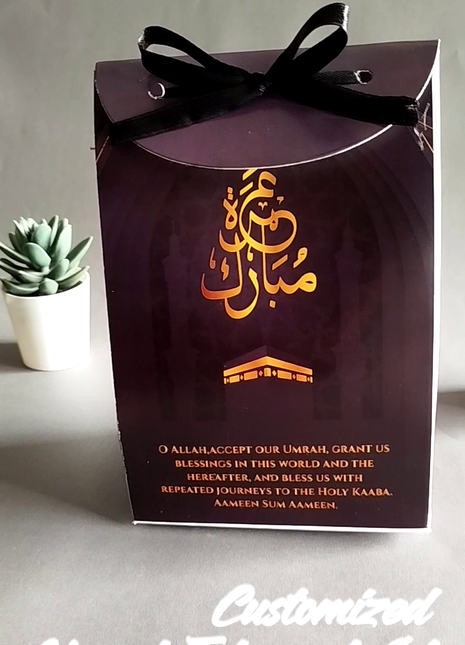 Hajj & Umrah Tabarruk Gift Set – Customized Bag, Tin Box & Zamzam Bottle (Complete Package)