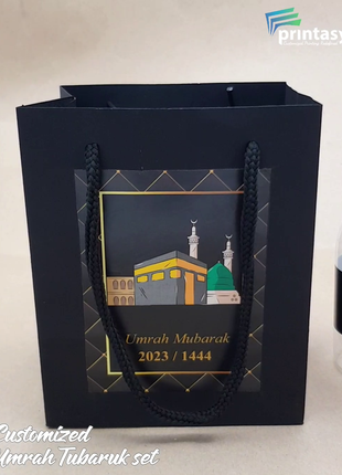 Hajj & Umrah Tabarruk Gift Set – Customized Bag, Kaba Box & Zamzam Bottle (Complete Package)