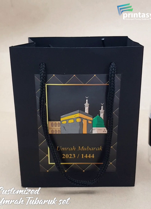 Hajj & Umrah Tabarruk Gift Set – Customized Bag, Kaba Box & Zamzam Bottle (Complete Package)
