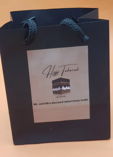 Hajj & Umrah Tabarruk Gift Set – Customized Bag, Kaba Box & Zamzam Bottle (Complete Package)