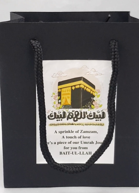 Hajj & Umrah Tabarruk Gift Set – Customized Bag, Kaba Box & Zamzam Bottle (Complete Package)