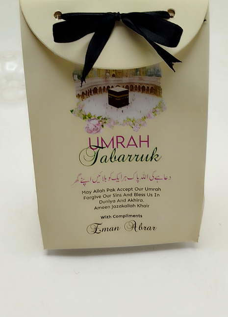 Hajj & Umrah Tabarruk Gift Set – Customized Bag, Tin Box & Zamzam Bottle (Complete Package)