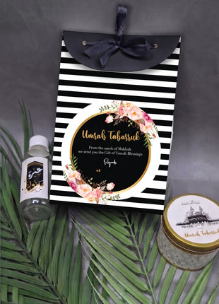 Hajj & Umrah Tabarruk Gift Set – Customized Bag, Tin Box & Zamzam Bottle (Complete Package)