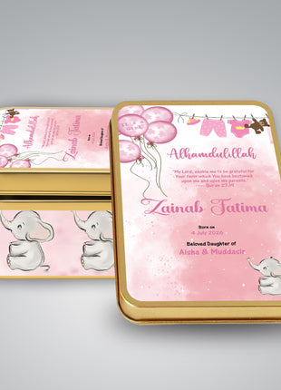 Premium Birth Announcement Tin Boxes – Custom Printed Baby Arrival Gifts & Methie Boxes in Pakistan