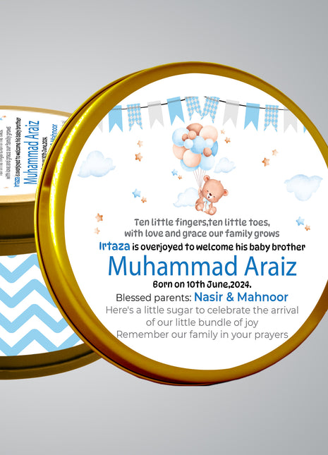 Premium Birth Announcement Tin Boxes – Custom Printed Baby Arrival Gifts & Methie Boxes in Pakistan