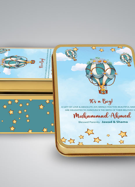 Premium Birth Announcement Tin Boxes – Custom Printed Baby Arrival Gifts & Methie Boxes in Pakistan