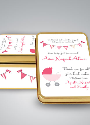 Premium Birth Announcement Tin Boxes – Custom Printed Baby Arrival Gifts & Methie Boxes in Pakistan