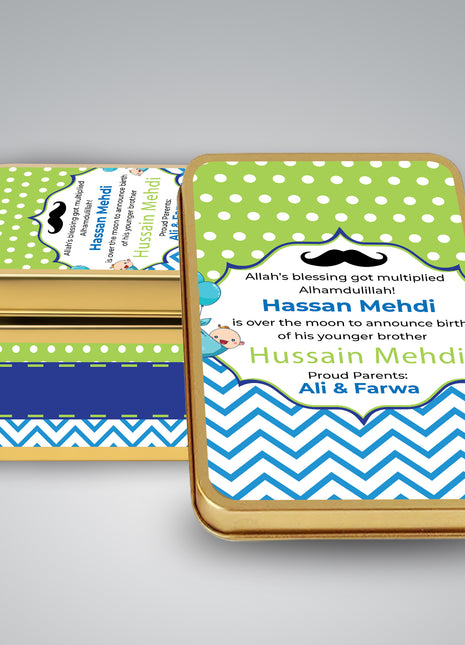 Premium Birth Announcement Tin Boxes – Custom Printed Baby Arrival Gifts & Methie Boxes in Pakistan