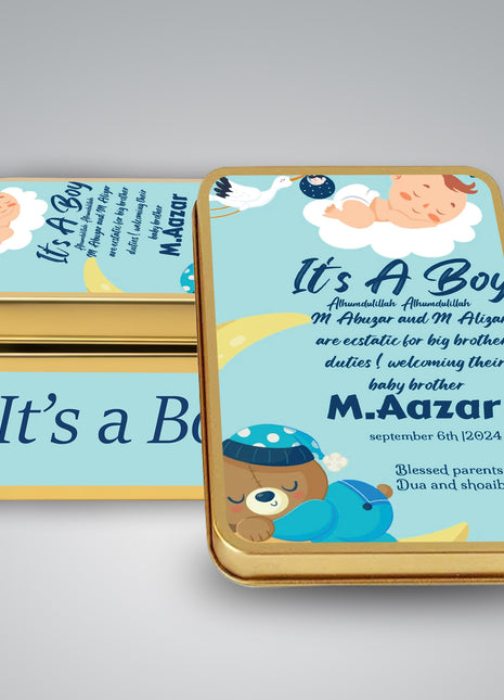 Premium Birth Announcement Tin Boxes – Custom Printed Baby Arrival Gifts & Methie Boxes in Pakistan