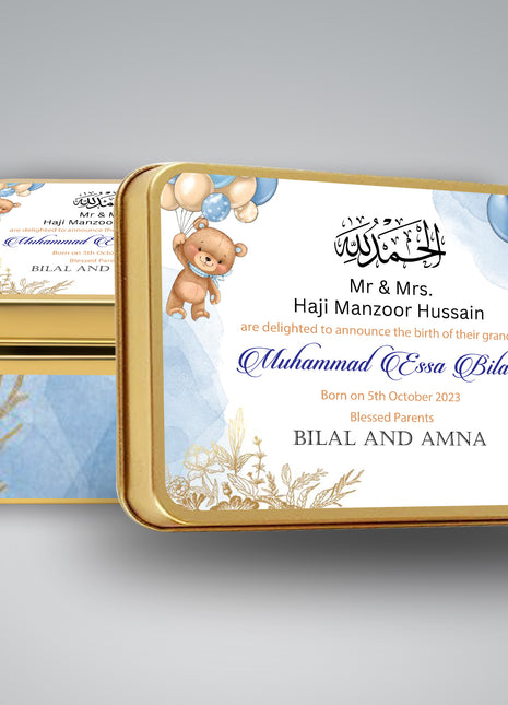 Premium Birth Announcement Tin Boxes – Custom Printed Baby Arrival Gifts & Methie Boxes in Pakistan