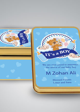 Premium Birth Announcement Tin Boxes – Custom Printed Baby Arrival Gifts & Methie Boxes in Pakistan