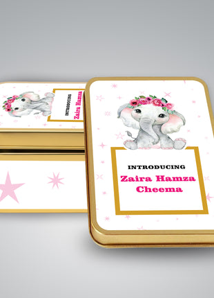 Premium Birth Announcement Tin Boxes – Custom Printed Baby Arrival Gifts & Methie Boxes in Pakistan