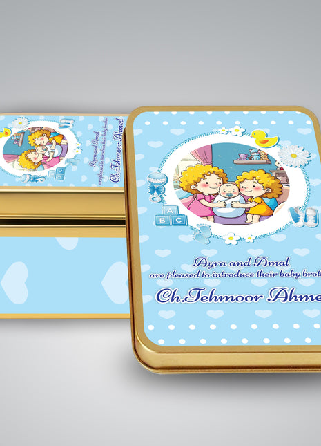 Premium Birth Announcement Tin Boxes – Custom Printed Baby Arrival Gifts & Methie Boxes in Pakistan