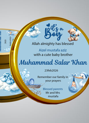 Premium Birth Announcement Tin Boxes – Custom Printed Baby Arrival Gifts & Methie Boxes in Pakistan