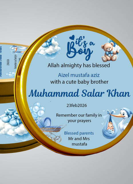 Premium Birth Announcement Tin Boxes – Custom Printed Baby Arrival Gifts & Methie Boxes in Pakistan