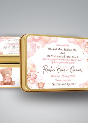 Premium Birth Announcement Tin Boxes – Custom Printed Baby Arrival Gifts & Methie Boxes in Pakistan