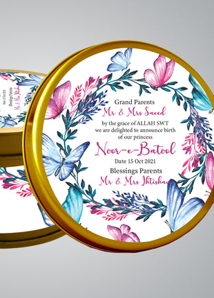 Premium Birth Announcement Tin Boxes – Custom Printed Baby Arrival Gifts & Methie Boxes in Pakistan