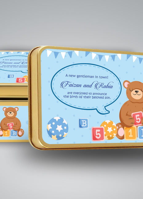 Premium Birth Announcement Tin Boxes – Custom Printed Baby Arrival Gifts & Methie Boxes in Pakistan