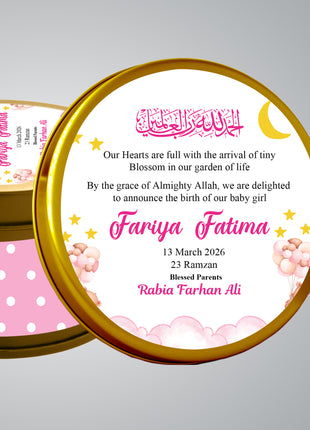 Premium Birth Announcement Tin Boxes – Custom Printed Baby Arrival Gifts & Methie Boxes in Pakistan