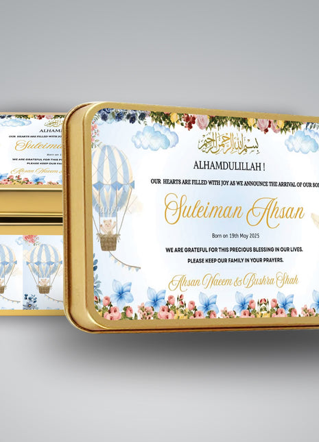 Premium Birth Announcement Tin Boxes – Custom Printed Baby Arrival Gifts & Methie Boxes in Pakistan