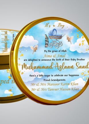 Premium Birth Announcement Tin Boxes – Custom Printed Baby Arrival Gifts & Methie Boxes in Pakistan