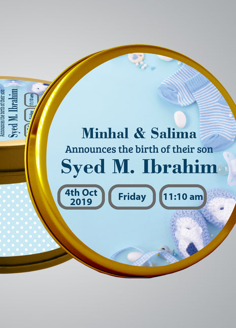 Premium Birth Announcement Tin Boxes – Custom Printed Baby Arrival Gifts & Methie Boxes in Pakistan