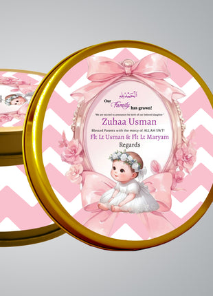 Premium Birth Announcement Tin Boxes – Custom Printed Baby Arrival Gifts & Methie Boxes in Pakistan