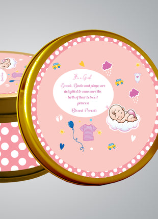 Premium Birth Announcement Tin Boxes – Custom Printed Baby Arrival Gifts & Methie Boxes in Pakistan