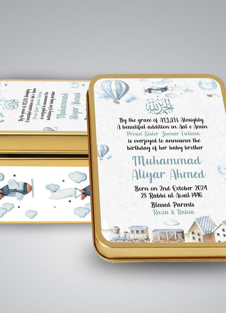Premium Birth Announcement Tin Boxes – Custom Printed Baby Arrival Gifts & Methie Boxes in Pakistan