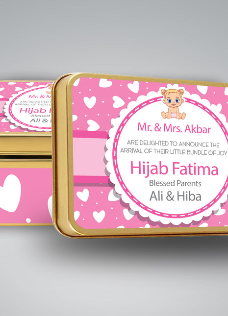 Premium Birth Announcement Tin Boxes – Custom Printed Baby Arrival Gifts & Methie Boxes in Pakistan