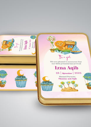 Premium Birth Announcement Tin Boxes – Custom Printed Baby Arrival Gifts & Methie Boxes in Pakistan