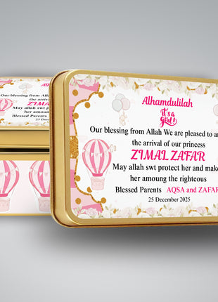Premium Birth Announcement Tin Boxes – Custom Printed Baby Arrival Gifts & Methie Boxes in Pakistan