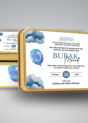 Premium Birth Announcement Tin Boxes – Custom Printed Baby Arrival Gifts & Methie Boxes in Pakistan