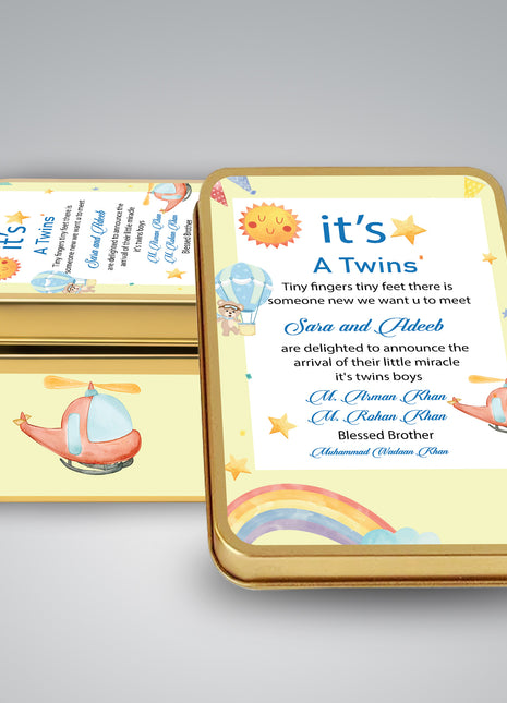Premium Birth Announcement Tin Boxes – Custom Printed Baby Arrival Gifts & Methie Boxes in Pakistan