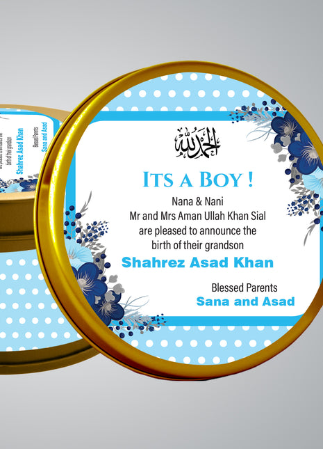 Premium Birth Announcement Tin Boxes – Custom Printed Baby Arrival Gifts & Methie Boxes in Pakistan