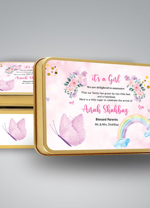 Premium Birth Announcement Tin Boxes – Custom Printed Baby Arrival Gifts & Methie Boxes in Pakistan