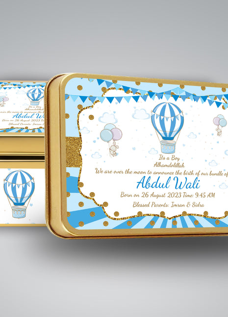 Premium Birth Announcement Tin Boxes – Custom Printed Baby Arrival Gifts & Methie Boxes in Pakistan