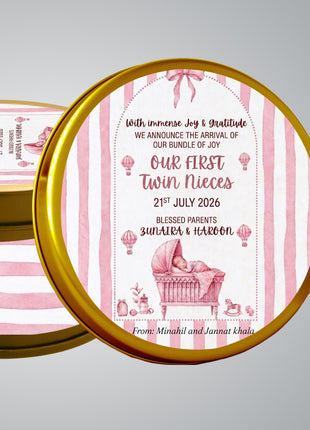 Premium Birth Announcement Tin Boxes – Custom Printed Baby Arrival Gifts & Methie Boxes in Pakistan