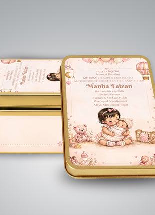Premium Birth Announcement Tin Boxes – Custom Printed Baby Arrival Gifts & Methie Boxes in Pakistan (Copy)