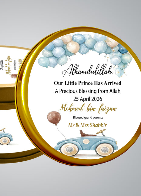 Premium Birth Announcement Tin Boxes – Custom Printed Baby Arrival Gifts & Methie Boxes in Pakistan