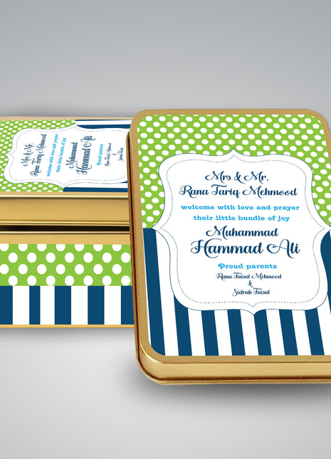Premium Birth Announcement Tin Boxes – Custom Printed Baby Arrival Gifts & Methie Boxes in Pakistan
