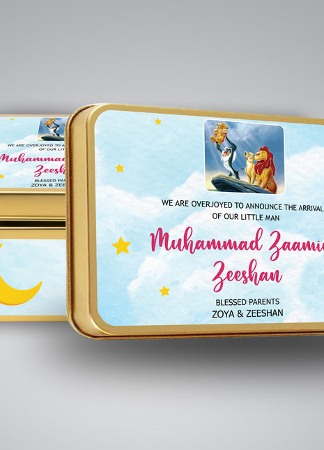 Premium Birth Announcement Tin Boxes – Custom Printed Baby Arrival Gifts & Methie Boxes in Pakistan