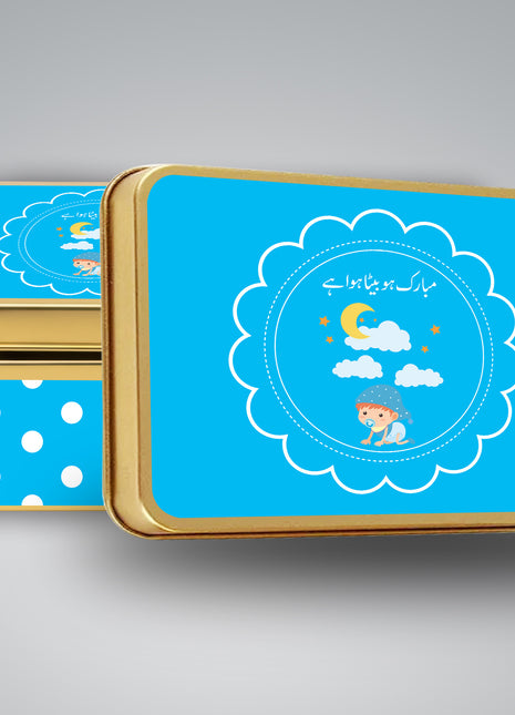 Premium Birth Announcement Tin Boxes – Custom Printed Baby Arrival Gifts & Methie Boxes in Pakistan