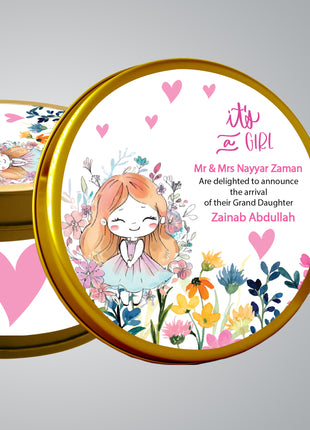 Premium Birth Announcement Tin Boxes – Custom Printed Baby Arrival Gifts & Methie Boxes in Pakistan