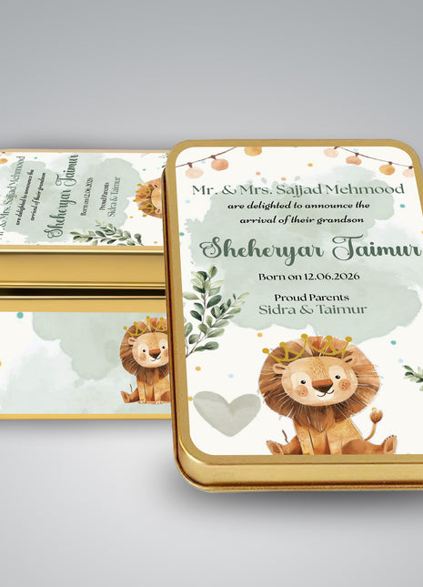 Premium Birth Announcement Tin Boxes – Custom Printed Baby Arrival Gifts & Methie Boxes in Pakistan