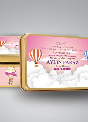 Premium Birth Announcement Tin Boxes – Custom Printed Baby Arrival Gifts & Methie Boxes in Pakistan